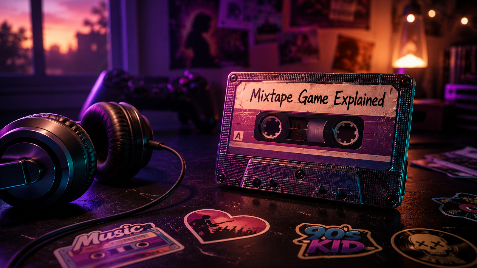 Mixtape game explained featured image with a retro cassette, headphones, and gaming controller representing Game Pass, platforms, and soundtrack.